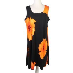 Vintage 90s Pretty Woman black and orange floral jersey mini dress M